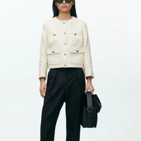 NWT ARKET Cropped Boucle Jacket Sz 6 Off White Textured - Picture 3 of 13
